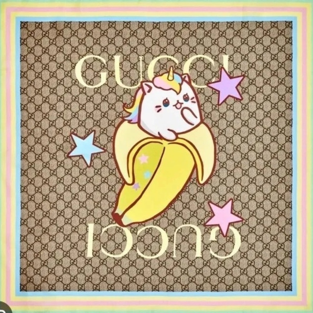 NWT Gucci Multicolor Cat and Banana Scarf